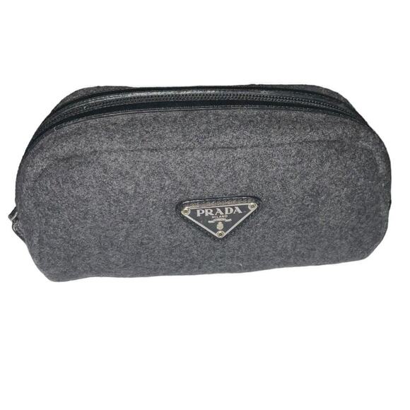 Prada Gray Wool Cosmetic Pouch Clutch - Picture 1 of 13